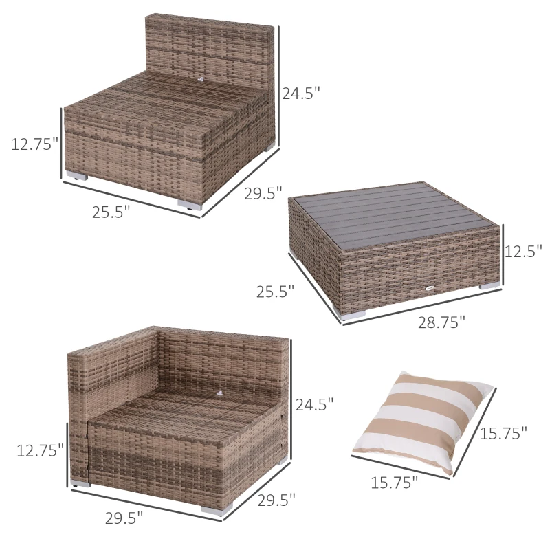 Outsunny Modern Rattan Patio Furniture Set, 7-Piece Outdoor Wicker Sofa Set with Cushions for Home & Family Gatherings, Gray