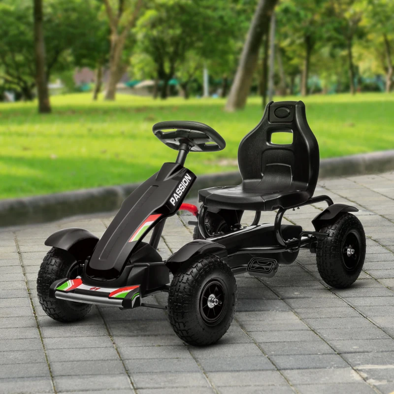 Aosom Kids Pedal Go Kart, Outdoor Ride on Toys with Adjustable Seat, Sharp Handling, Handbrake, 4 Non-Slip Rubber Wheels for Boys & Girls Aged 5-12 Years Old, Black
