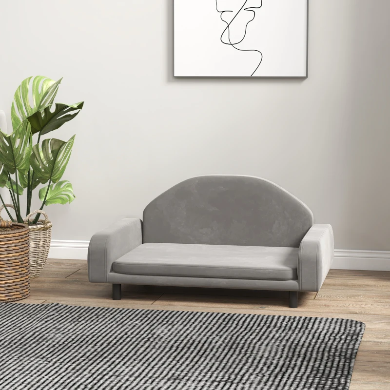 PawHut Raised Dog Sofa for Small and Medium Dogs with Soft Cushion, Gray