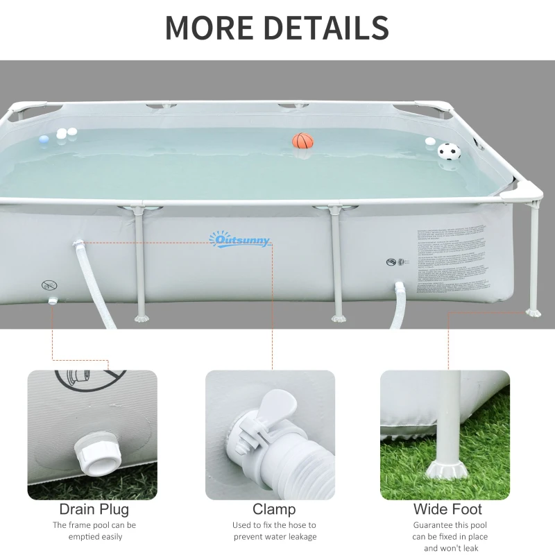 Outsunny 8.3ft x 5ft x 26in Frame Above Ground Swimming Pool Set with Filter Pump Filter Cartridge Reinforced Sidewalls Grey