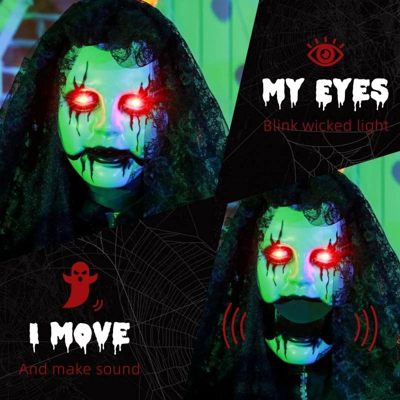 HOMCOM 5.6' Life Size Zombie Bride, Outdoor Halloween Decoration Animatronic, Sound and Motion Activated Light Up Eyes