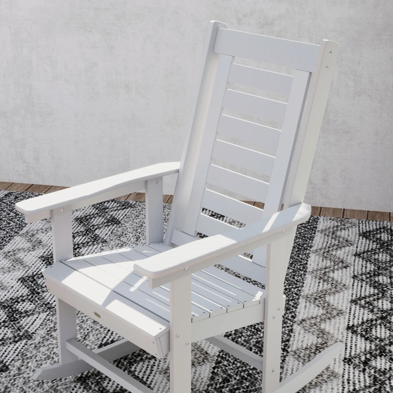 Outsunny 2 Pieces Outdoor Rocking Chairs, HDPE Patio Rockers with 28" High Back, Wide Armrests for Porch Backyard, White
