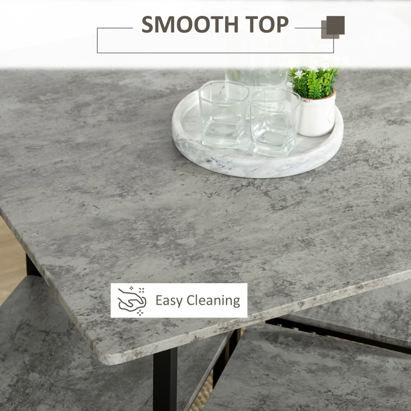 HOMCOM 5 Pieces Bar Table Set, Square Concrete Effect Dining Table Set, Small Kitchen Table and Chairs Set for 4 People, Gray