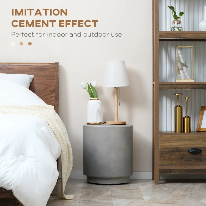 HOMCOM Terrazzo Finish Side Table, 17" Round End Table for Indoor and Outdoor, Light Grey