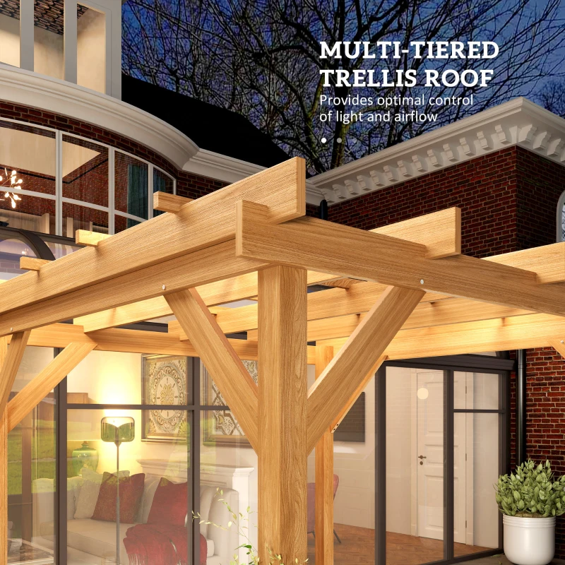 Outsunny 6.6' x 6.6' Wood Pergola, Outdoor Gazebo Grape Trellis with Stable Structure for Climbing Plant Support, Dark Brown