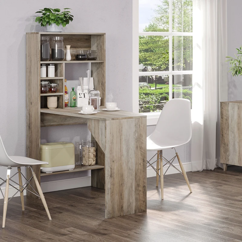 ​HOMCOM Nordic Style Computer Desk with Hutch and Storage Shelves PC Laptop Writing Table Home Office Workstation, Grey