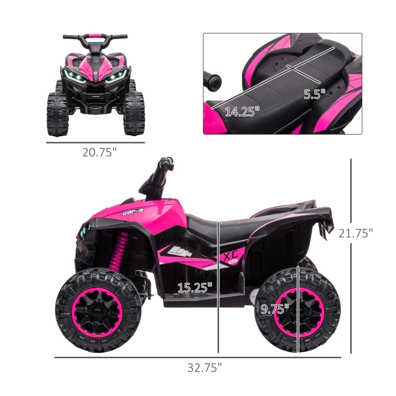 Aosom 12V Kids ATV Quad Car with Forward & Backward Function, Wear-Resistant Wheels, Music, for Toddlers 3-5 Years Old, Pink