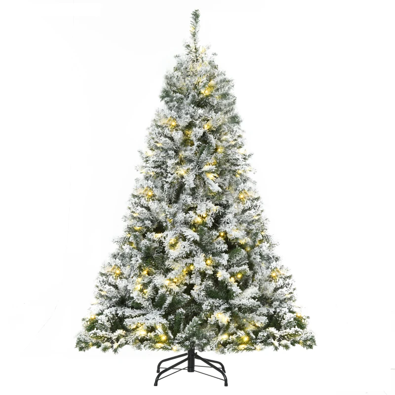 HOMCOM 6ft Tall Pre-Lit Snow-Flocked Artificial Christmas Tree with Realistic Branches, 250 Warm White LED Lights and 928 Tips