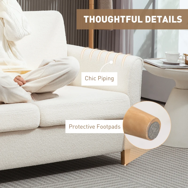 HOMCOM 2-Seat Sofa Two-Seater Couch with Armrests and Wood Legs for Living Room, Bedroom, Cream White