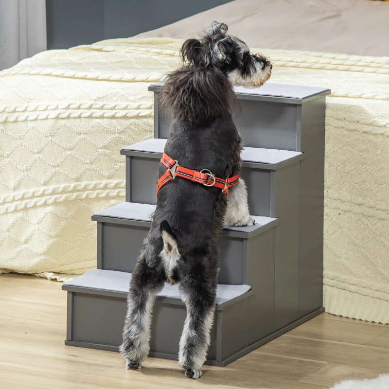 PawHut Pet Stairs, Small Dog Steps for Couch Bed with Cushioned Removable Covering, 15.75" x 23.25" x 21.25", Grey