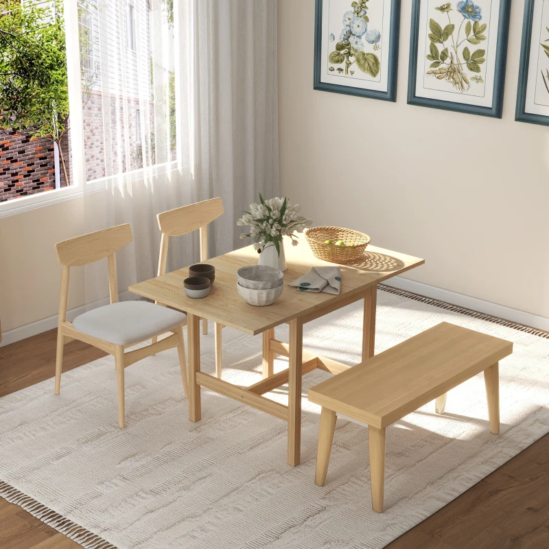 HOMCOM Solid Wood Kitchen Table, Farmhouse Drop Leaf Tables for Small Spaces, Folding Dining Table, Nature Wood