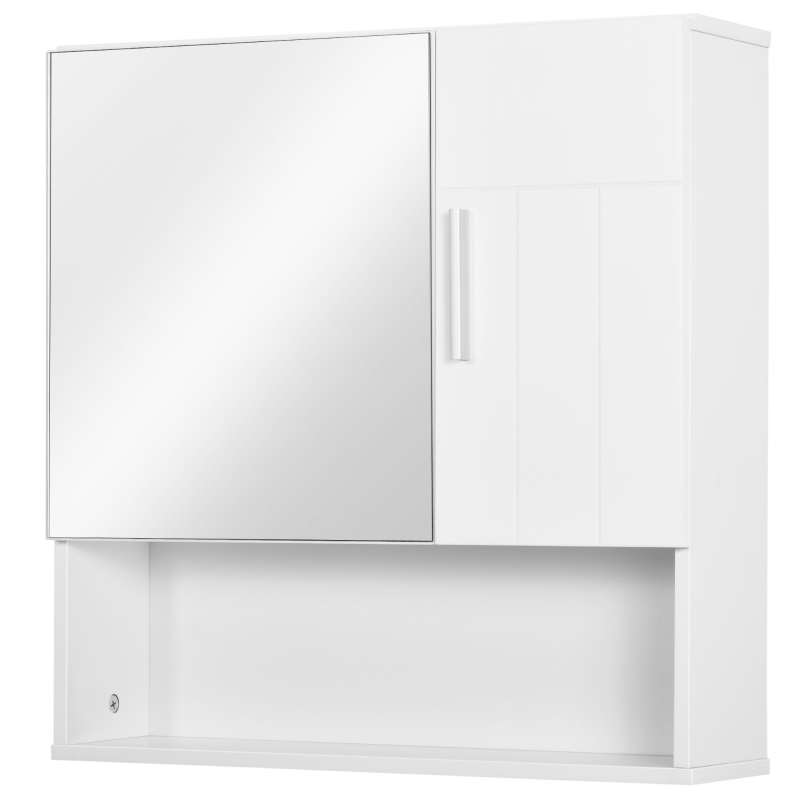 kleankin Bathroom Mirror Cabinet, Wall Mounted Medicine Cabinet with Double Doors and Adjustable Shelf, White