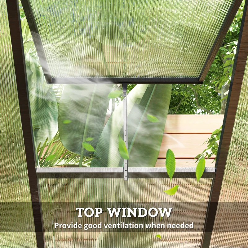 Outsunny 6' x 8' x 6.4' Polycarbonate Greenhouse, Aluminum Walk-In Green House Kit Garden, Plants Grow with Rain Gutter and Roof Vent, Charcoal Grey