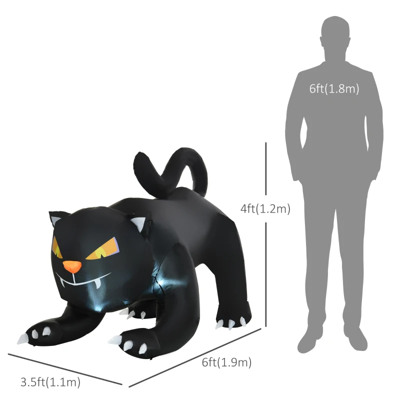 HOMCOM 4Ft Tall Halloween Inflatable Black Cat Airblown Outdoor Yard Decoration Holiday Garden Decor