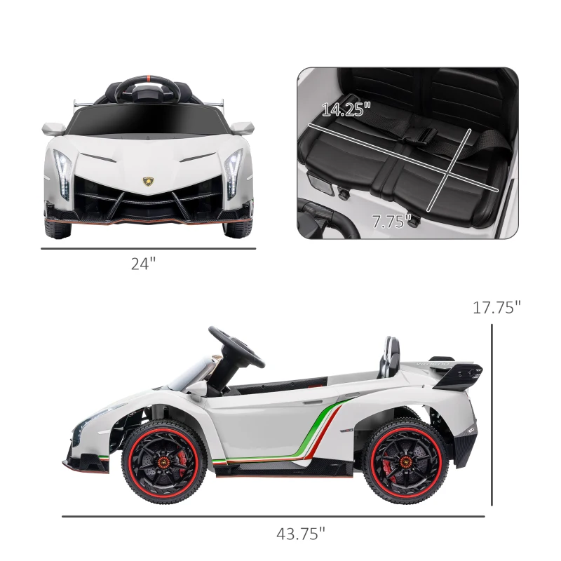 Aosom Lamborghini Veneno Licensed 12V Electric Kids Ride on Car with Bluetooth, Remote, White