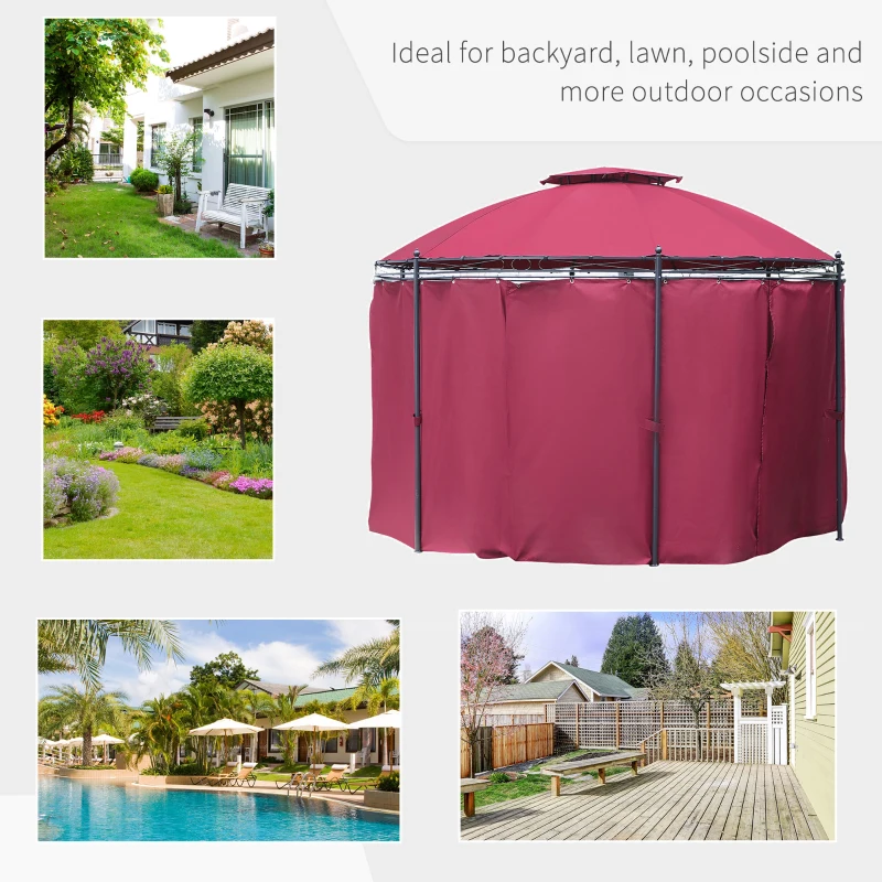 Outsunny 11.5' Patio Gazebo, Outdoor Gazebo Canopy Shelter with Curtains, Romantic Round Double Roof, Solid Steel Frame for Garden, Lawn, Backyard and Deck, Wine Red