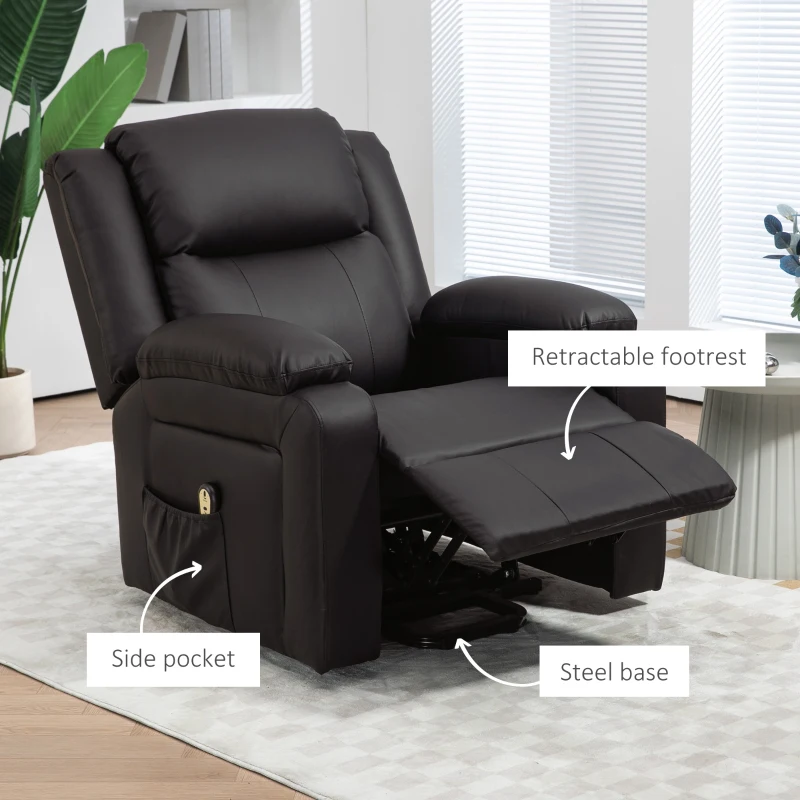 HOMCOM Lift Chair for Seniors, PU Leather Upholstered Electric Recliner Chair with Remote, Side Pockets, Quick Assembly, Brown