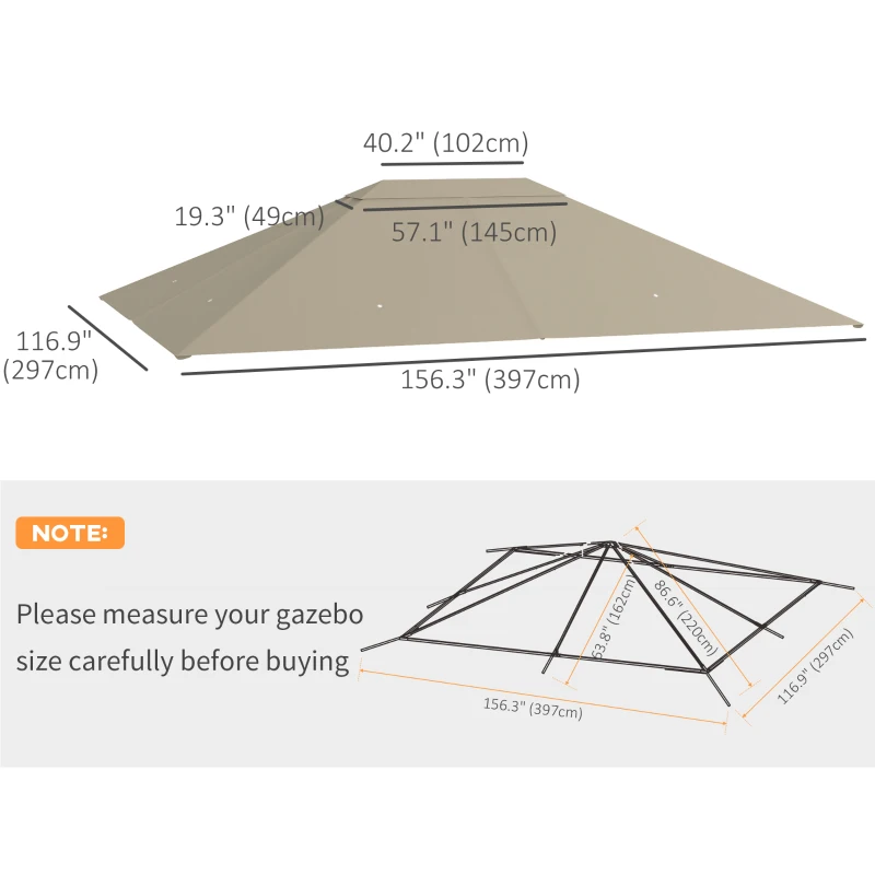 Outsunny 10' x 13' Gazebo Replacement Canopy Cover, Gazebo Roof Replacement (TOP COVER ONLY), Khaki