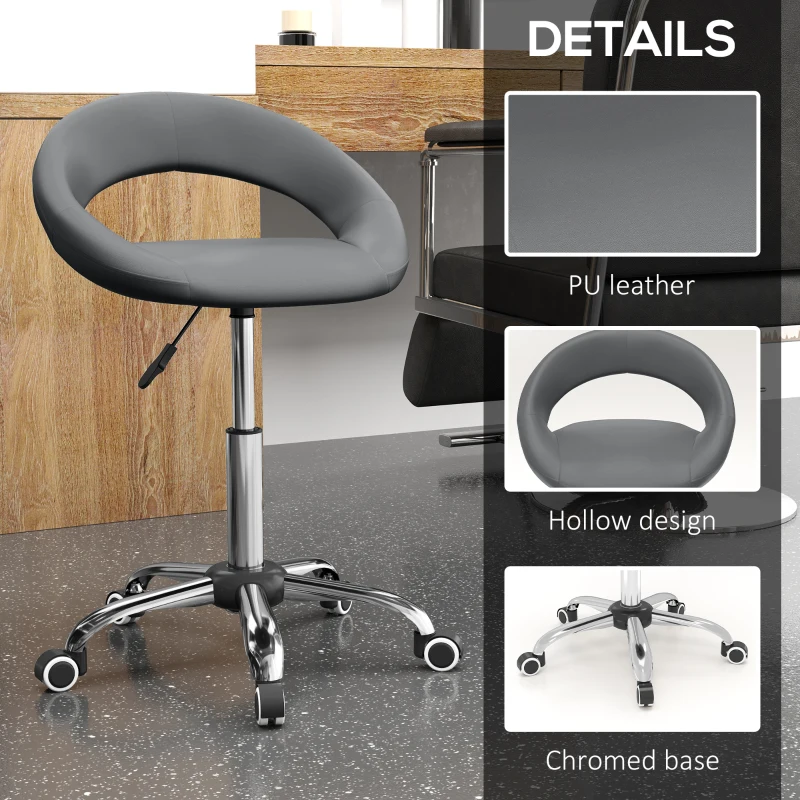 HOMCOM Modern Hydraulic Moon Salon Stool Rolling Swivel Chair Massage Spa Tattoo Pub Bar Stool, Grey
