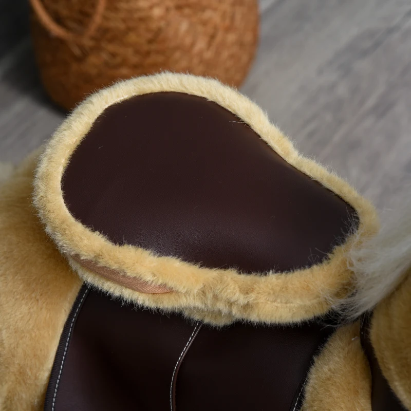 Qaba Ride on Horse, Plush Walking Horse Toy, Kids Riding Chair with Wheels for Kids 3-8 Years, Light Brown