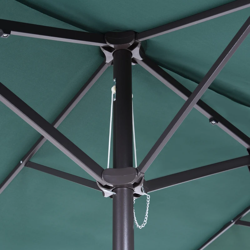 Outsunny 15ft Double-sided Patio Umbrella with Twin Canopy, Extra Large Outdoor Parasol with Crank for Pool, Deck, Market, Dark Green