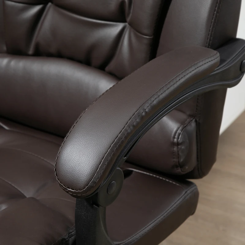 HOMCOM High Back Office Chair PU Leather Executive Office Chair with Retractable Footrest Padded Armrest Coffee