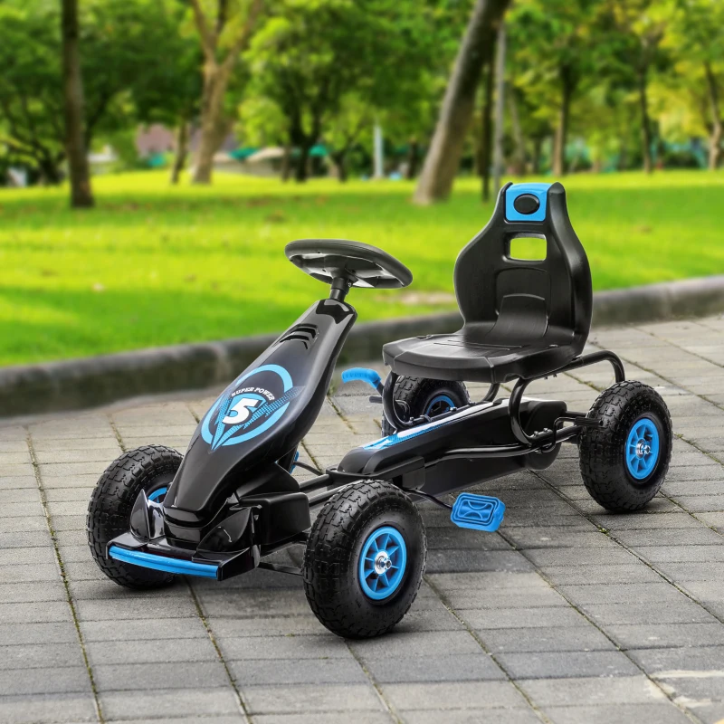 Aosom Kids Pedal Go Kart Ride-on Toy with Ergonomic Comfort, Pedal Car with Tough, Wear-Resistant Tread, Go Cart Kids Car for Boys & Girls with Suspension System, Safety Hand Brake, Ages 5-12, Blue