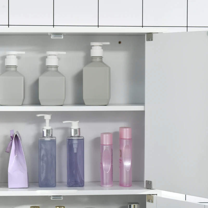 kleankin Medicine Cabinet with Mirror, Bathroom Wall Cabinet with 2 Mirrored Doors, 2 Slat Doors and Adjustable Shelf, White