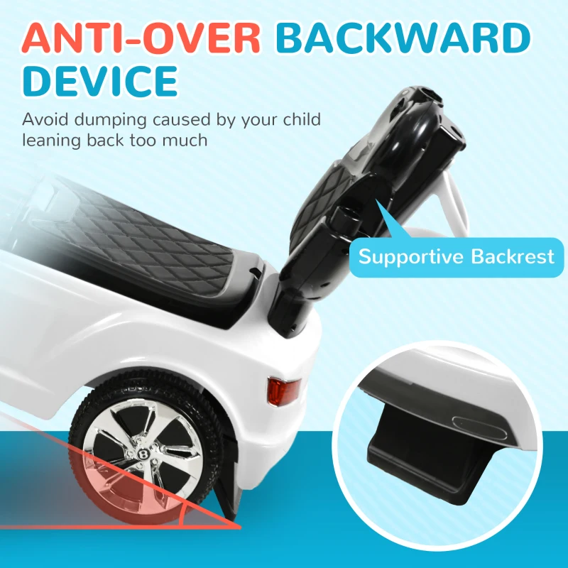 Qaba Bentley Bentayga Licensed Push Car, 3 in 1 Kids Ride on Car Foot to Floor w/ Music Horn, White
