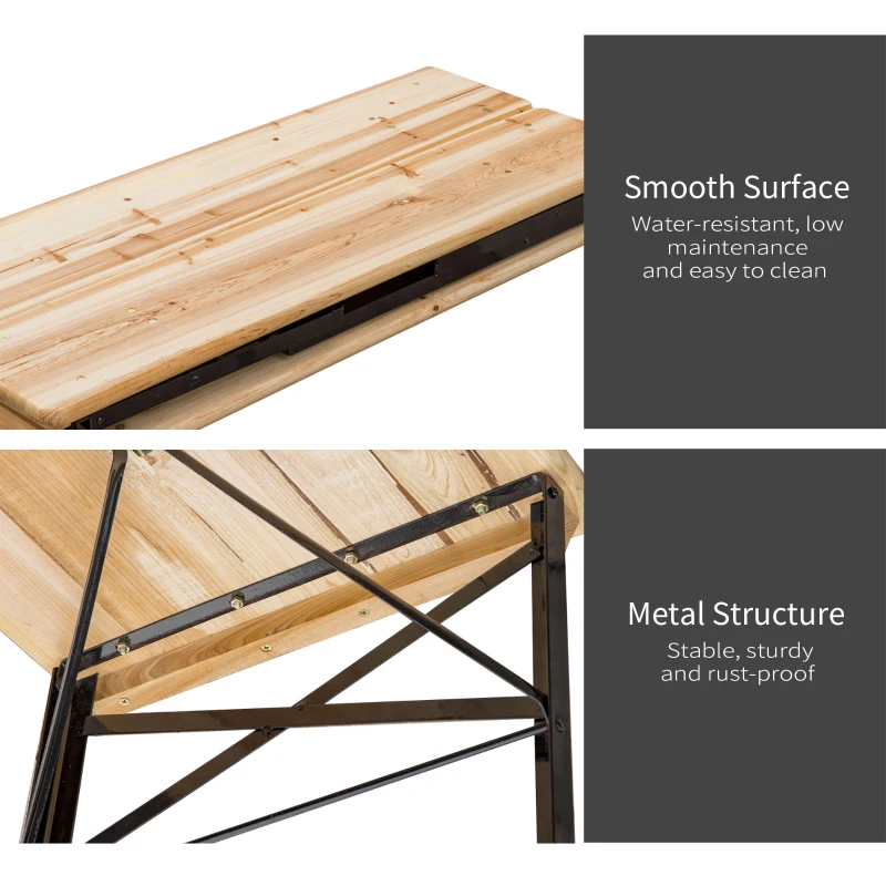 Outsunny 3 Pieces Folding Picnic Table Set, Portable Folding Picnic Table and Benches with Steel Frame for Garden, Park, Natural Wood