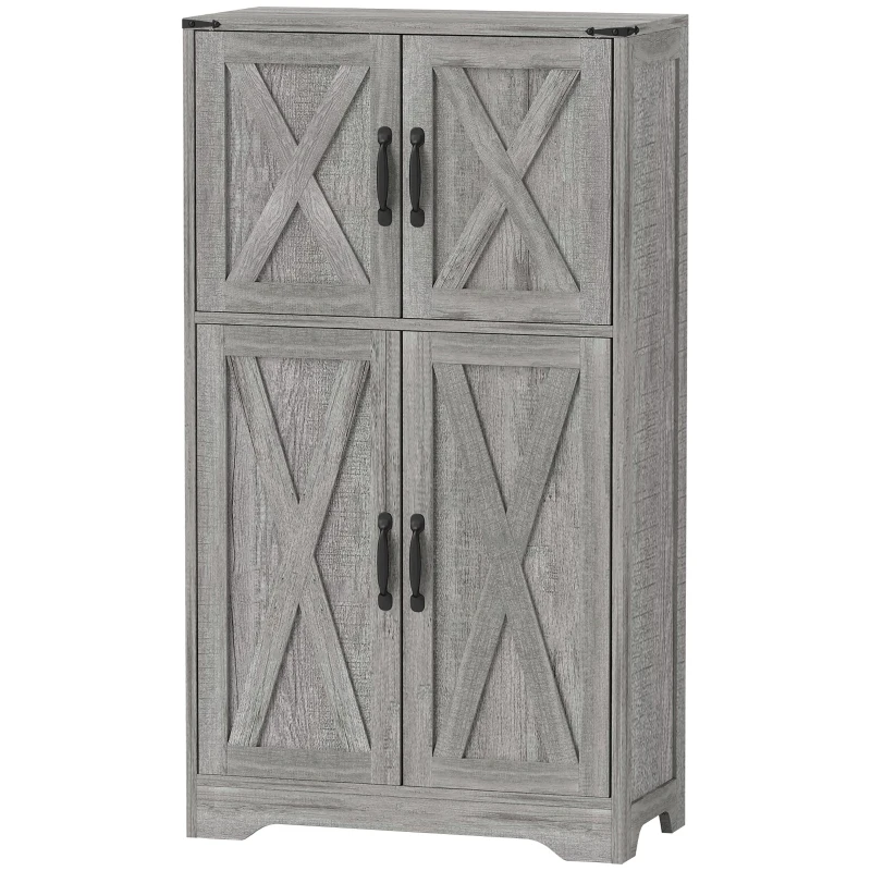 HOMCOM Farmhouse Kitchen Pantry, Freestanding Kitchen Pantry Storage Cabinet with Barn Doors and Adjustable Shelves, Grey