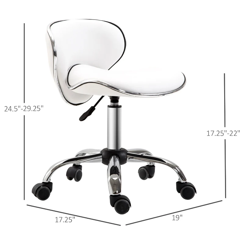 HOMCOM Adjustable Massage Stool Spa Beauty Salon Chair 360 Degrees Swivel Gas Lift PU Leather White