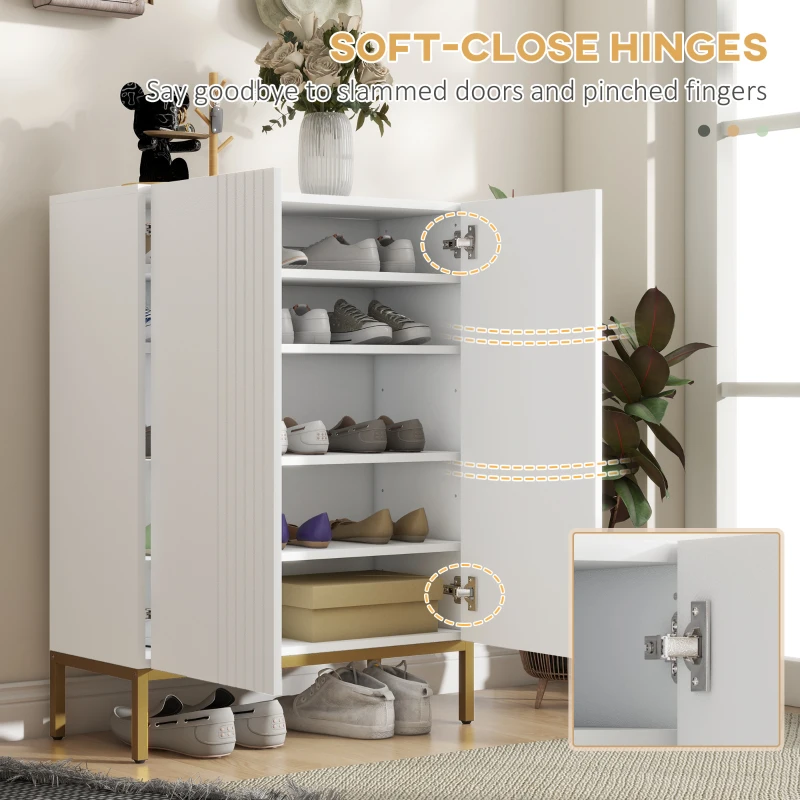 HOMCOM Shoe Storage Cabinet with Adjustable Shelves and Soft-Close Hinges, for 15-20 Pairs of Shoes, White