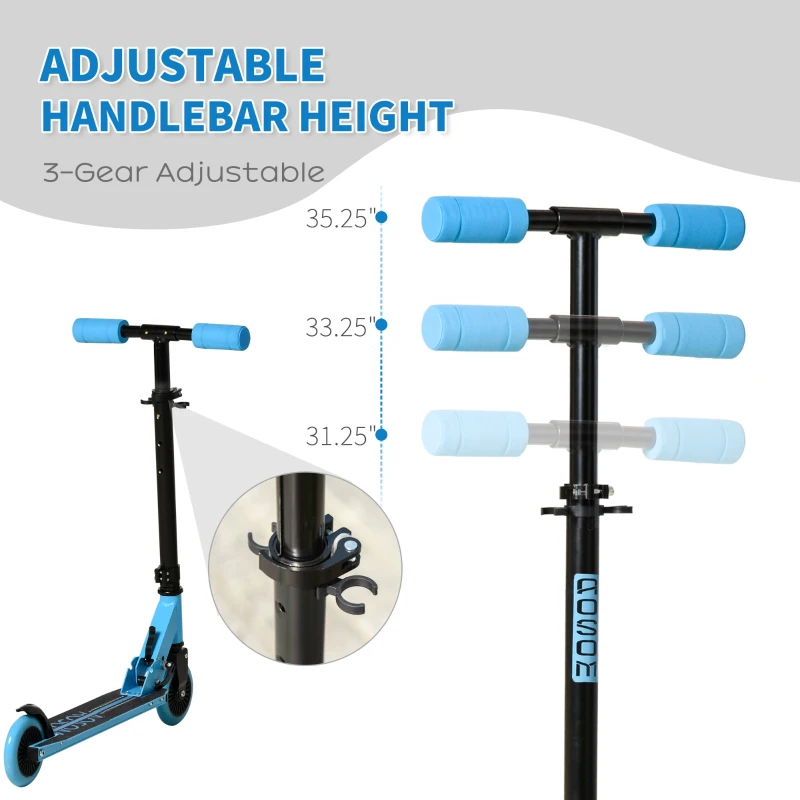Aosom Aluminum Kids Kick Scooter Foldable Teens Ride On Toy with Adjustable Handlebar Rear Brake, Blue