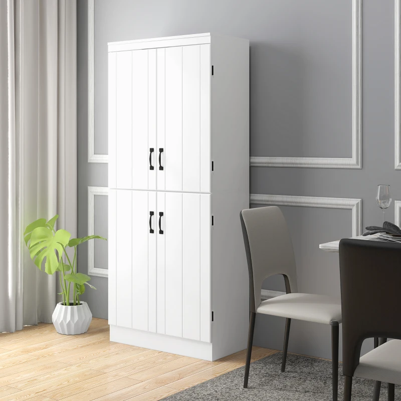 HOMCOM 70" Kitchen Cabinet, 6-Tier Pantry Cabinet with Adjustable Shelves and 4 Doors for Dining Room, White