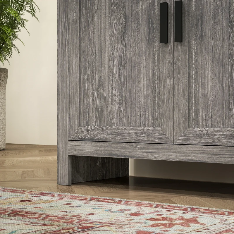 HOMCOM 64" 4-Door Kitchen Pantry, Freestanding Storage Cabinet with 3 Adjustable Shelves for Kitchen, Gray Oak