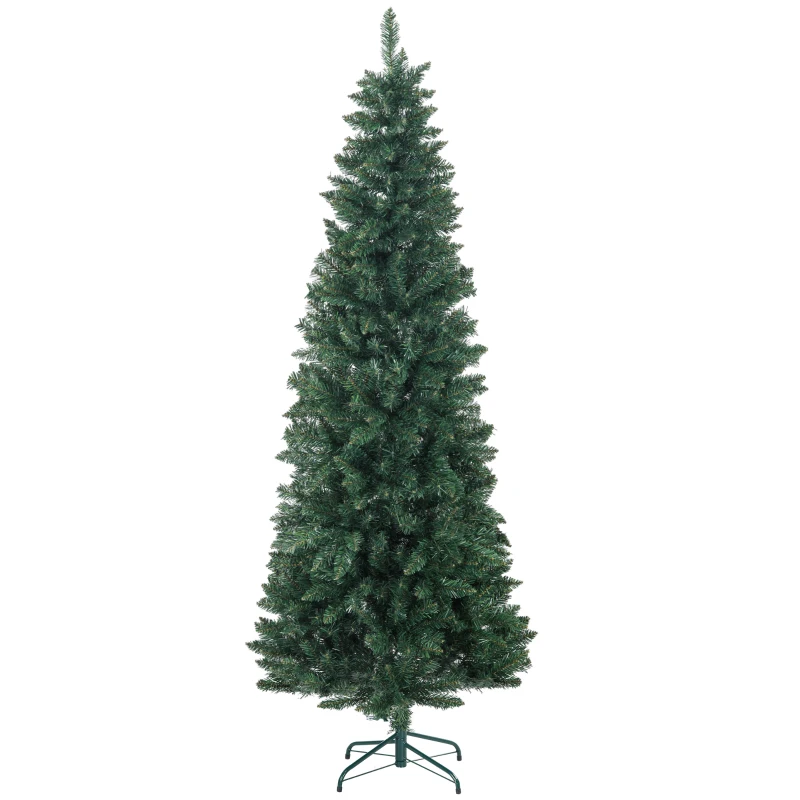 HOMCOM 7ft Tall Pencil Artificial Christmas Tree with 687 Branch Tips with Steel Base, Green