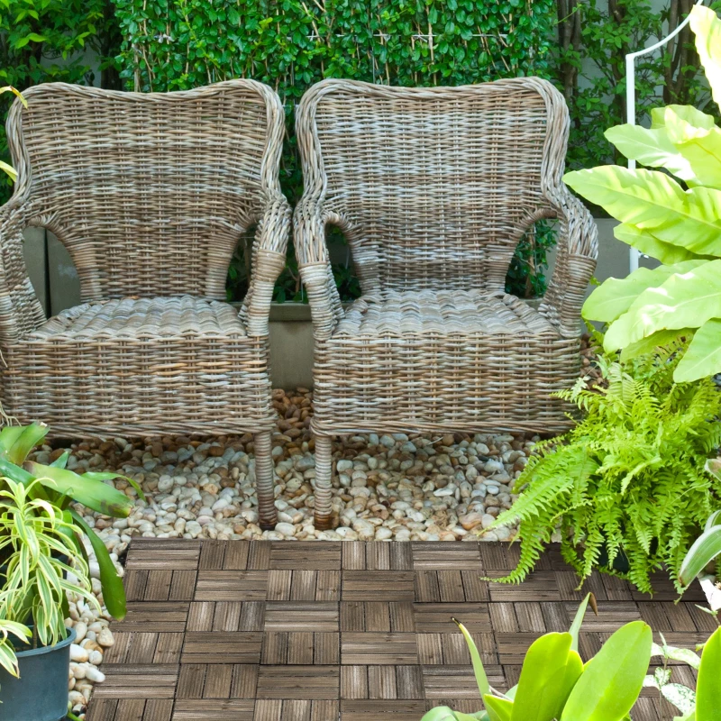 Outsunny 27 Pcs Wood Interlocking Deck Tiles, 12 x 12in Outdoor Flooring Tiles for Indoor and Outdoor Use, Tools Free Assembly, Charcoal Grey
