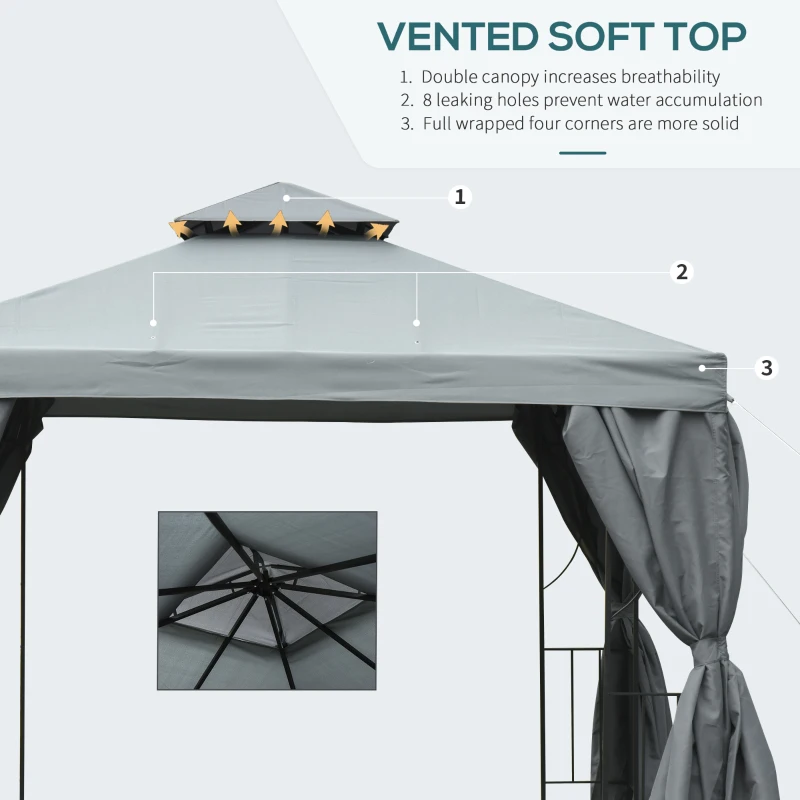 Outsunny 10' x 10' Patio Gazebo Outdoor, Canopy Shelter with Double-tier Roof, Pavilion Sidewalls for Garden Events, Dark Grey