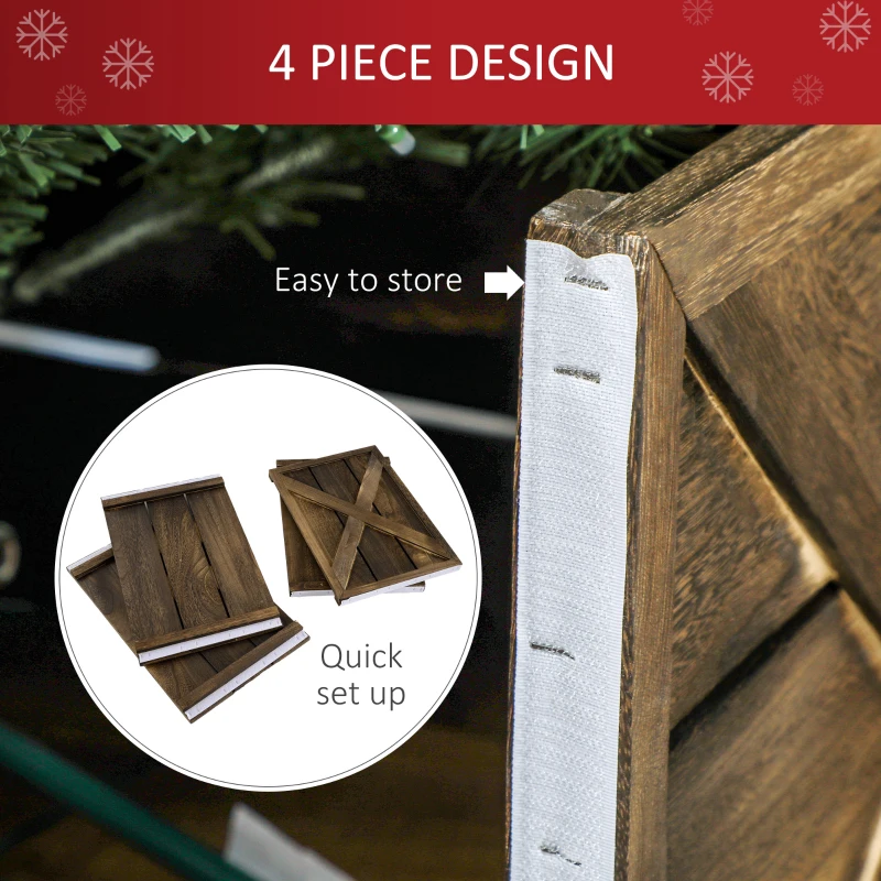 HOMCOM 24" Farmhouse Christmas Tree Base Cover Wooden Christmas Tree Collar Box Home Decoration, Dark Distressed Wood Finish