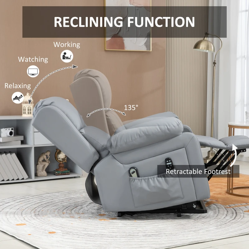 HOMCOM Electric Recliner Chair, Lift Chair for Elderly with Vibration Massage, Remote Control and Side Pockets, Gray