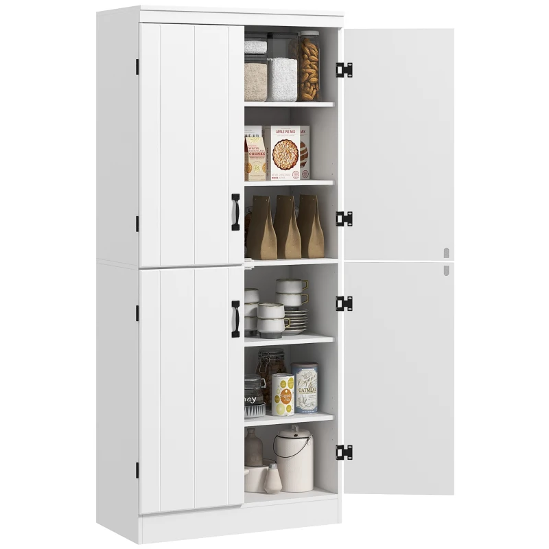 HOMCOM 70" Kitchen Cabinet, 6-Tier Pantry Cabinet with Adjustable Shelves and 4 Doors for Dining Room, White