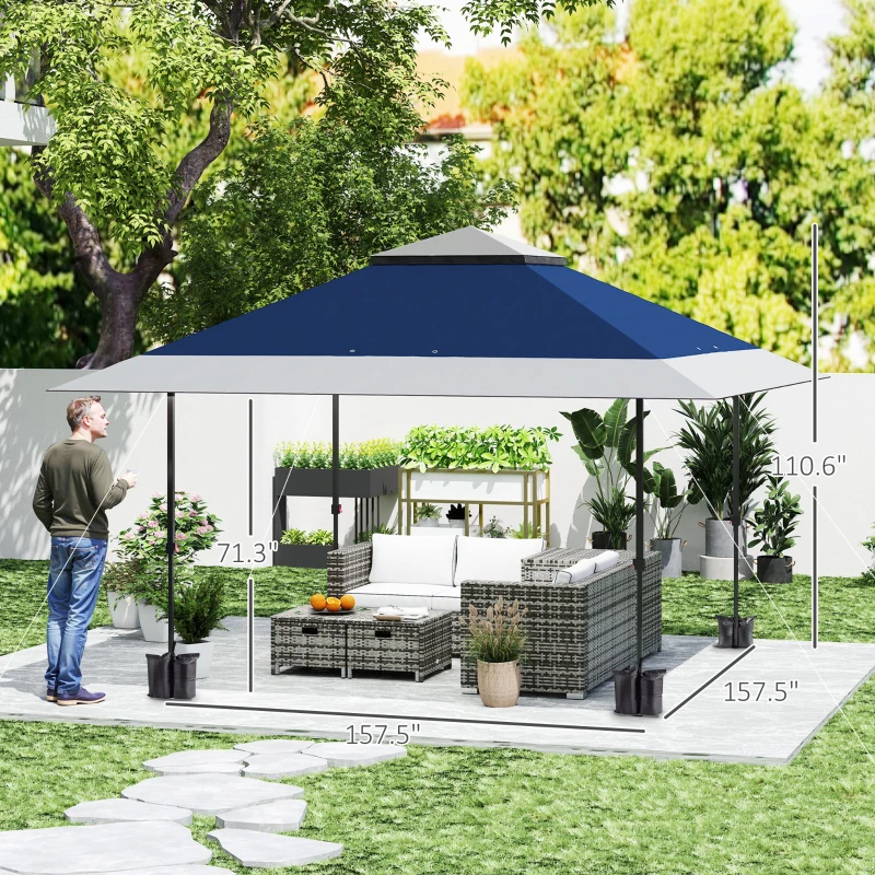 Outsunny 13' x 13' Pop Up Canopy Tent, UPF50+ Tents for Parties, Height Adjustable, with Wheeled Carry Bag and 4 Sand Bags, Navy