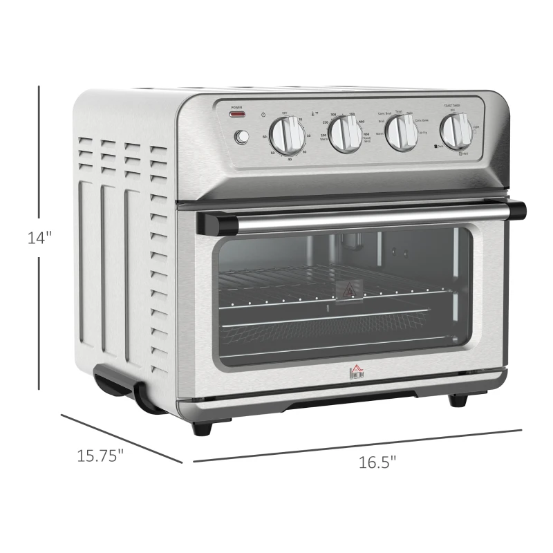 HOMCOM Air Fryer Toaster Oven, 21QT 7-In-1 Convection Oven Countertop, Warm, Broil, Toast, Bake and Air Fry, Accessories Included, 1800W, Stainless Steel Finish