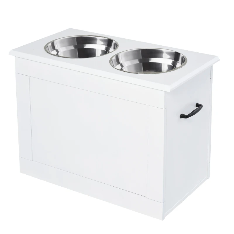 PawHut Large Elevated Pet Feeder with Storage Dog Pet Diner Function 2 Stainless Steel Dog Bowls Elevated Base for Large Dogs and Other Large Pet, White