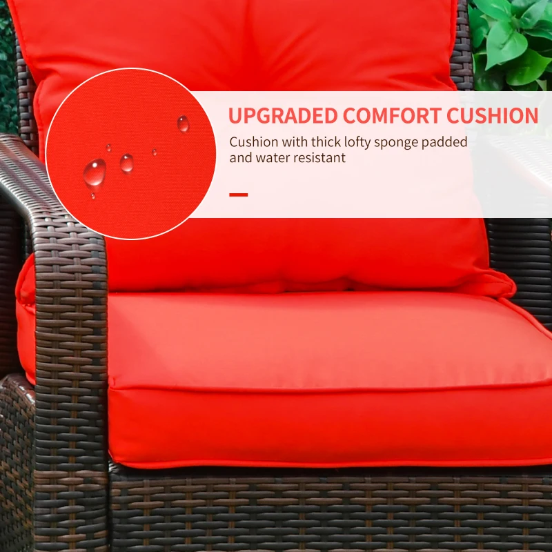 Outsunny 3 Piece Patio Furniture Set, PE Wicker Storage Table & Chairs, Red
