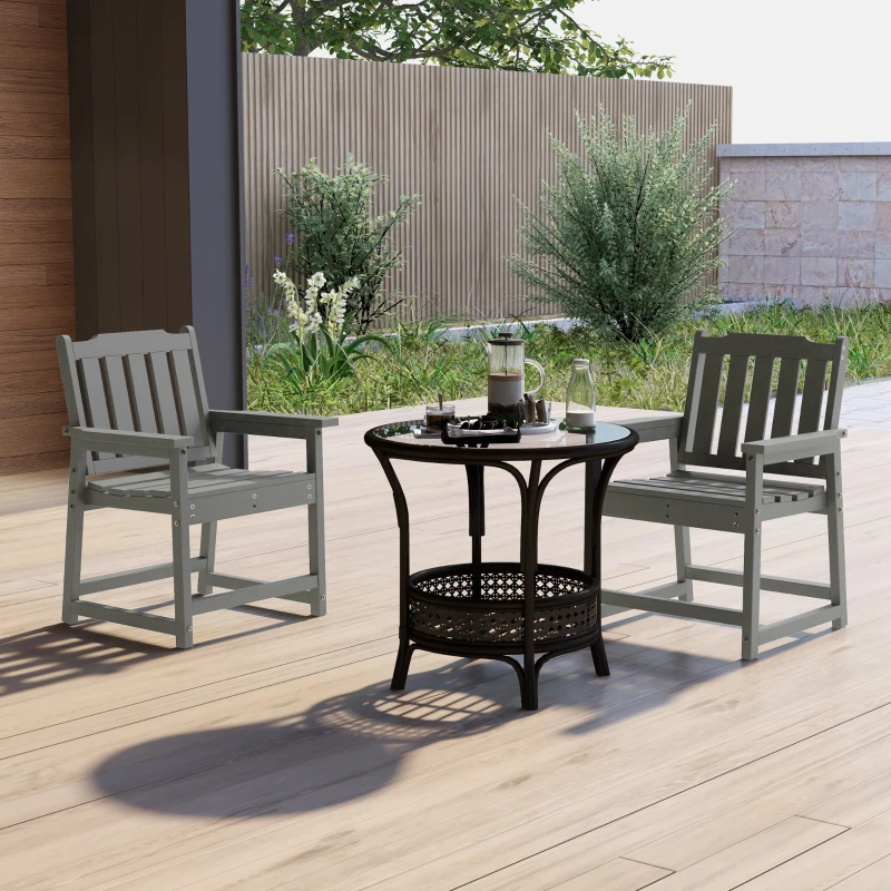 Outsunny 2 Piece All-Weather Patio Chairs, HDPE Patio Dining Chair Set, Heavy Duty Wood-Like Outdoor Furniture, Gray