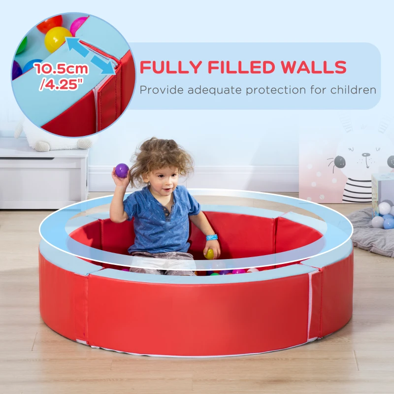 Outsunny Foam Kids Ball Pit Pool with Removable & Washable Cover, 45" x 10" Round Ball Pit for Toddlers with 200 Ocean Balls, Soft Baby Playpen, Red