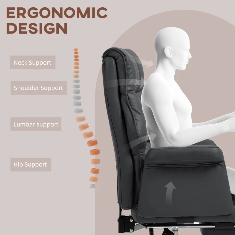 HOMCOM PU Leather Executive Office Chair, Ergonomic and Reclining Office Desk Chair with Footrest, Black