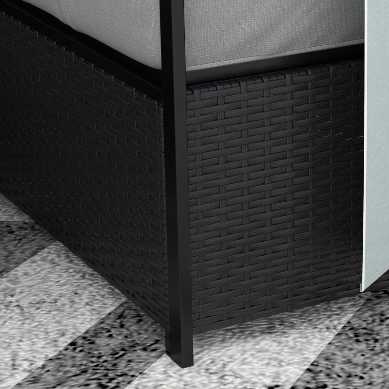 Outsunny Patio Furniture Set with Gazebo, Outdoor PE Rattan Wicker Conversation Sofa with Storage Corner Table, Cushion, for Backyard, Porch, Poolside, Balcony, Grey